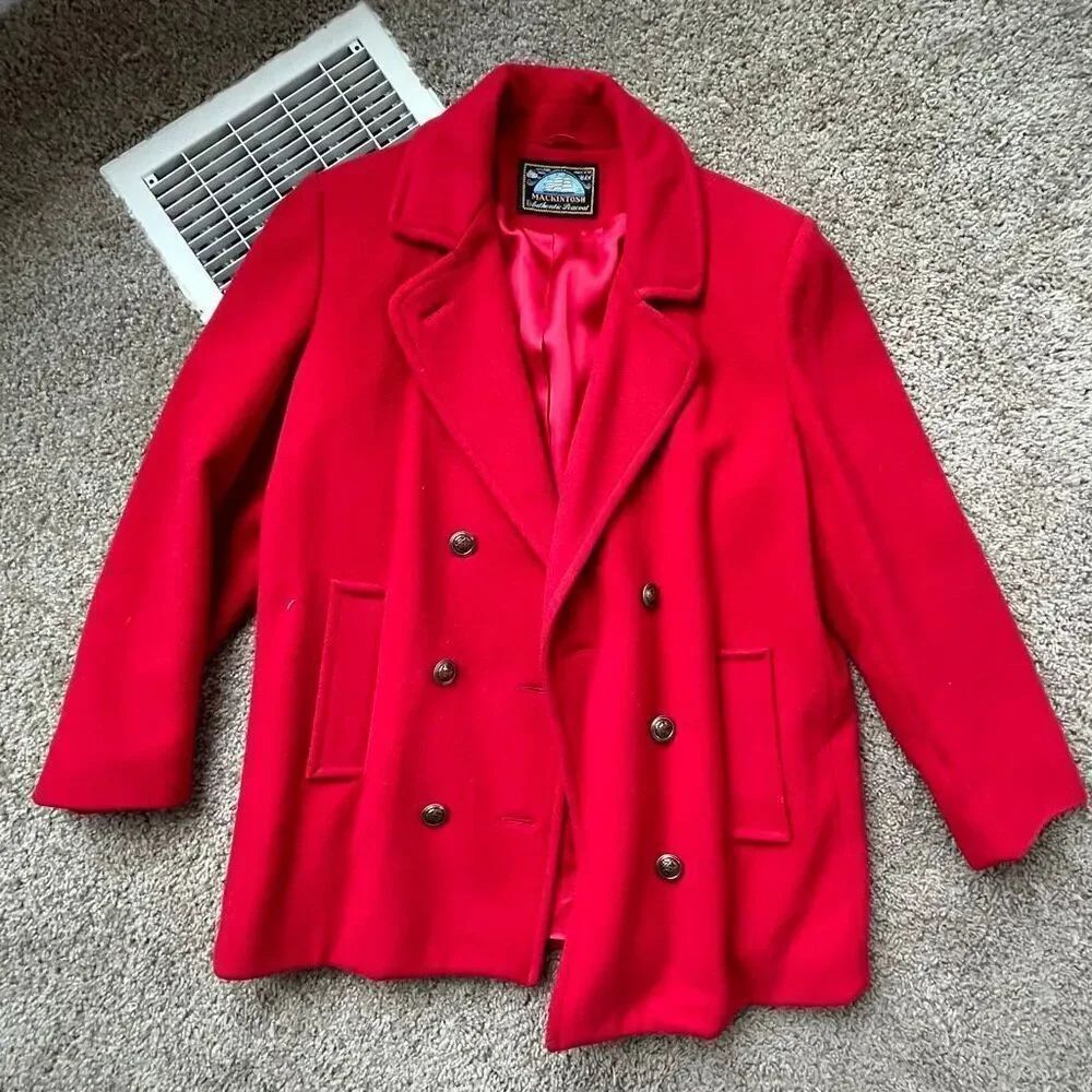 VTG Mackintosh Red Wool Peacoat USA Made Double Breasted Medium